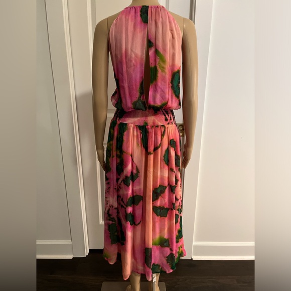 Pinko pink and green printed elastic waist halter maki dress - Picture 5 of 5
